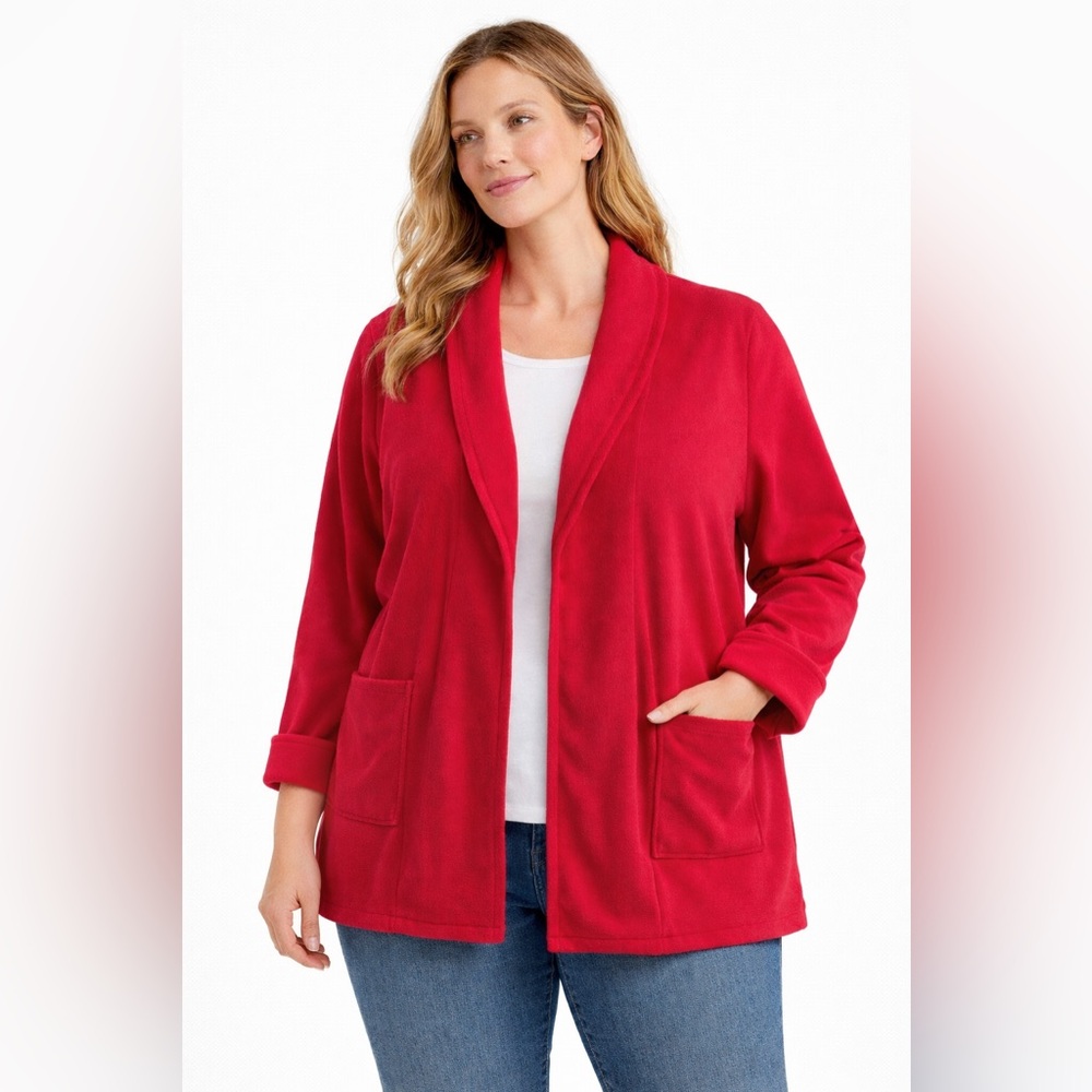 Woman Within Red Fleece Blazer Jacket Sweatshirt Cardigan 
Size 1X